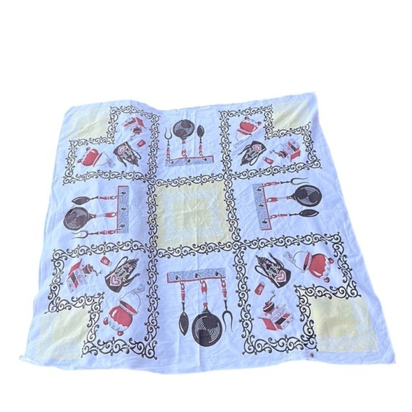 Vintage Coffee Lovers Tablecloth Square 60s - Picture 1 of 4